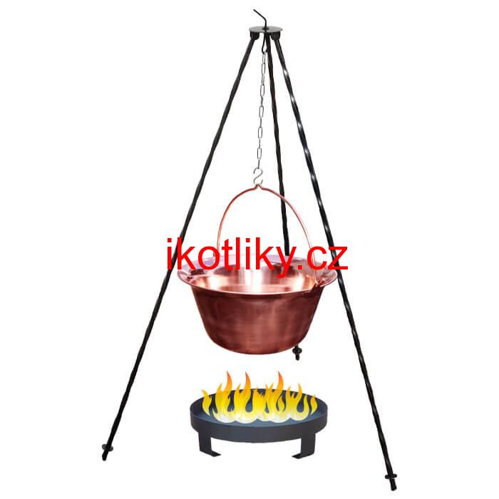 Měděný kotlík 14 L (1,2 mm) + trojnožka 1,2 m + ohniště 36 cm