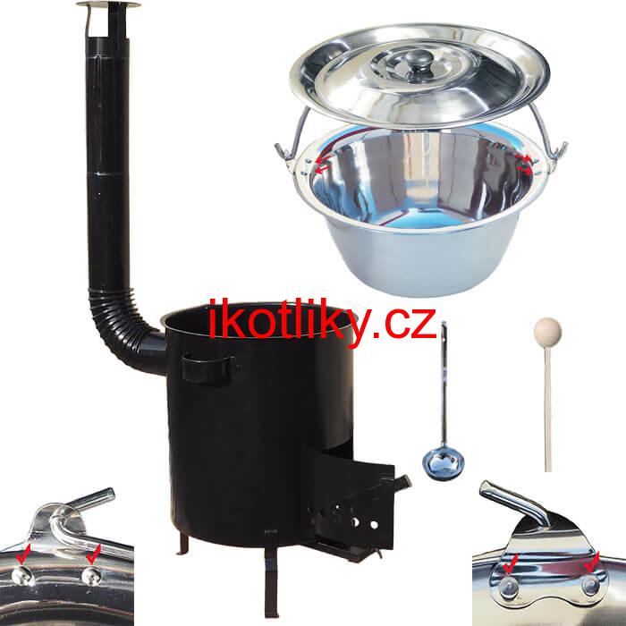 Nerezový kotlík 30 L (0,8 mm) zesílený s nýty + hrubostěnná (1,5 mm) kovová kotlina 45 STRONG