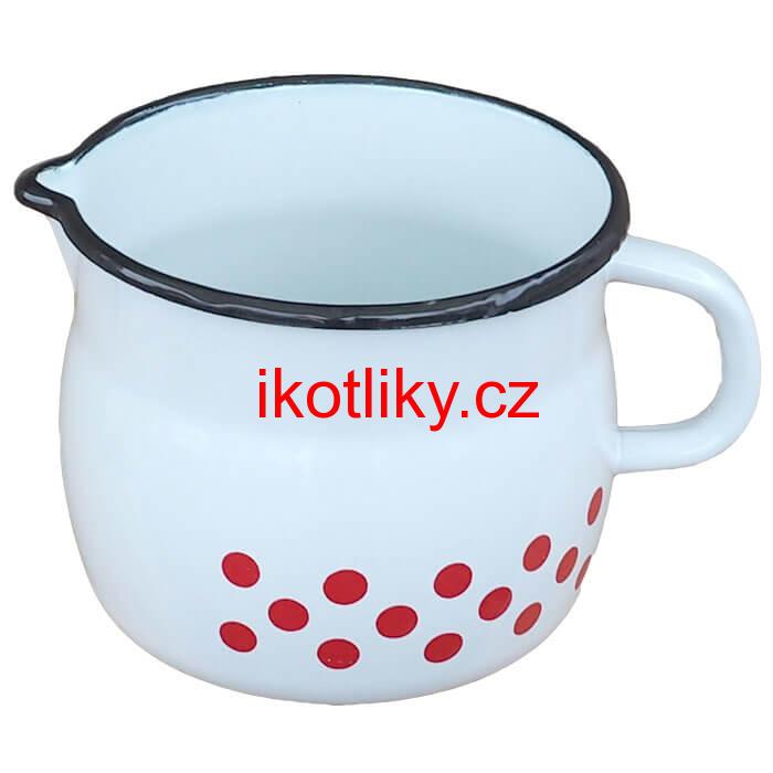 Smaltovaný hrnek s výlevkou 1 L baňatý - tečkovaný