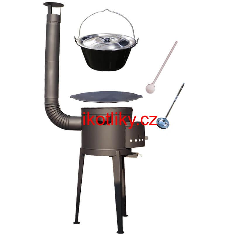 Smaltovaný kotlík 20 L + litinová pánev 45 cm + vysoká žáruvzdorná kotlina 42 cm PLUS 600