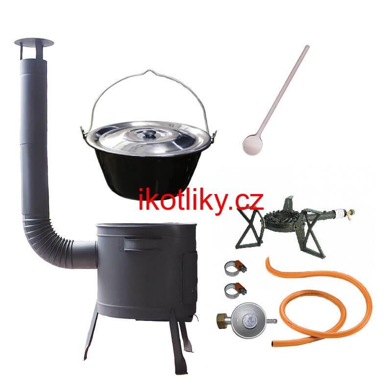 Smaltovaný kotlík (1,2 mm) 30 L + litinový hořák 5,5 kW + nízká kotlina 45 PLUS 600 + nerezová poklice INOX