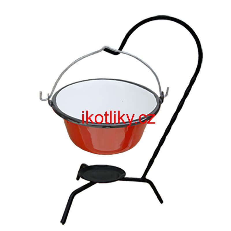 Servírovací kotlík na guláš smaltovaný červený 0,8 l + stojánek