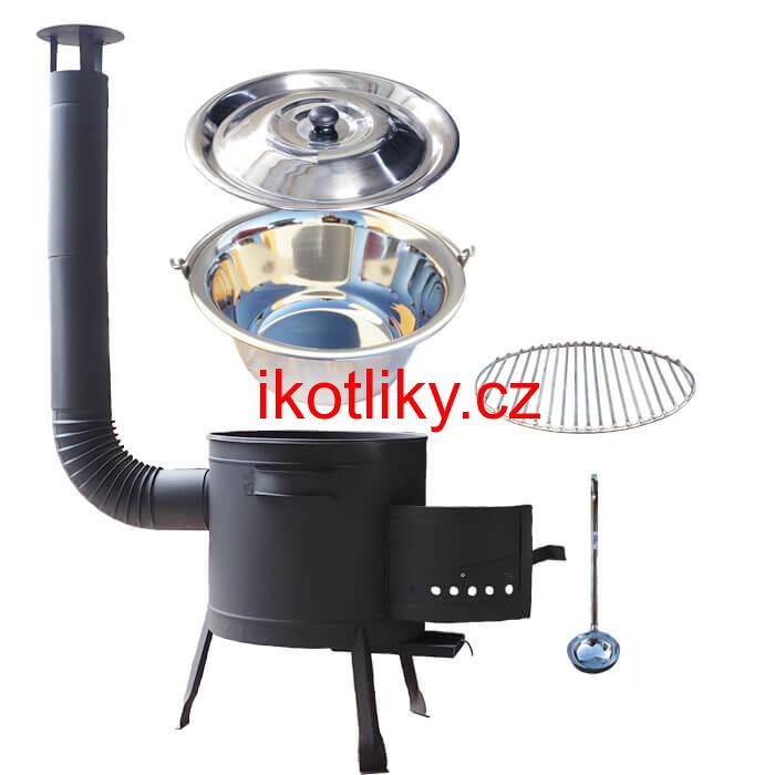 Nerezový kotlík 22 L (0,8 mm) INOX + Nerezový rošt 45 cm + nízká žáruvzdorná kotlina 42 cm PLUS 600