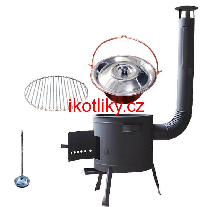 Měděný kotlík 20 L (1,2 mm) + Nerezový rošt 45 cm + nízká žáruvzdorná kotlina 42 cm PLUS 600