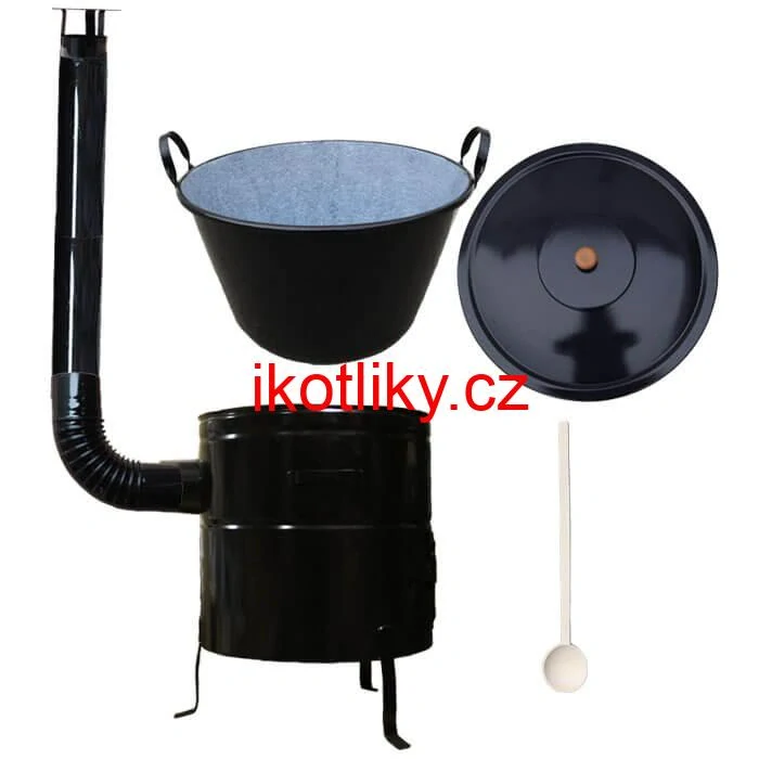 Zabijačkový smaltovaný kotel 60 L + kovová kotlina 53 cm + kouřovod