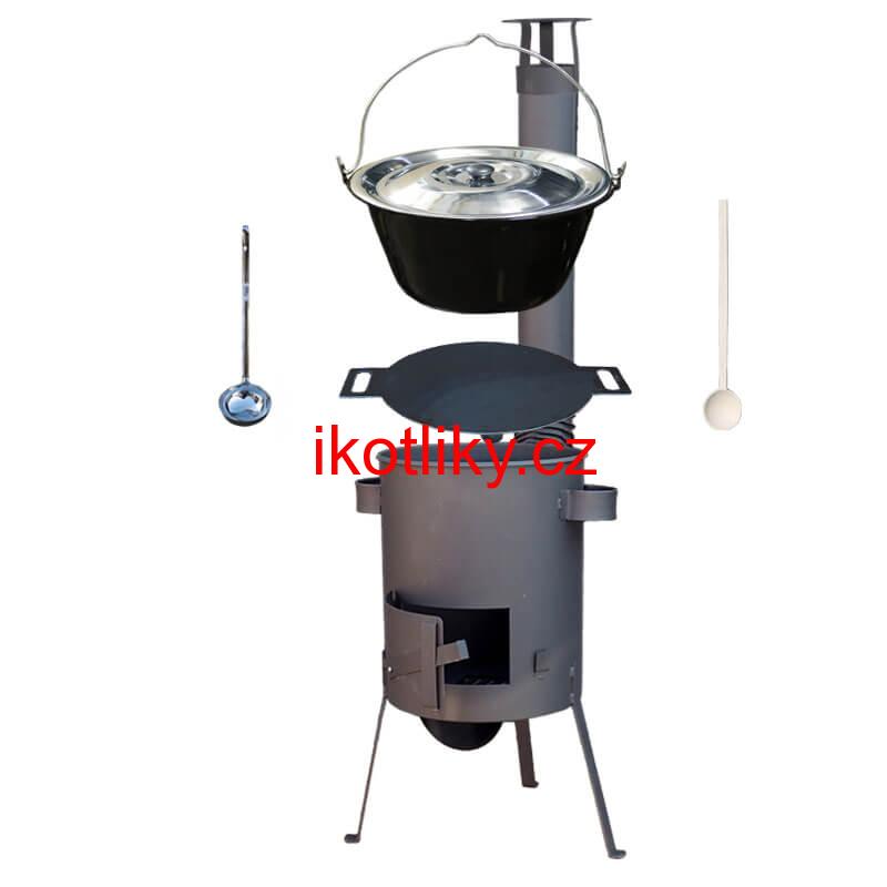 Smaltovaný kotlík 20 L + železná pánev 44 cm UNI + žáruvzdorná kotlina kotlina 42 cm PLUS 600 4 MM