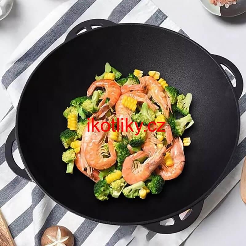 Litinový wok s poklicí (panvicí) 32 cm 3 v 1