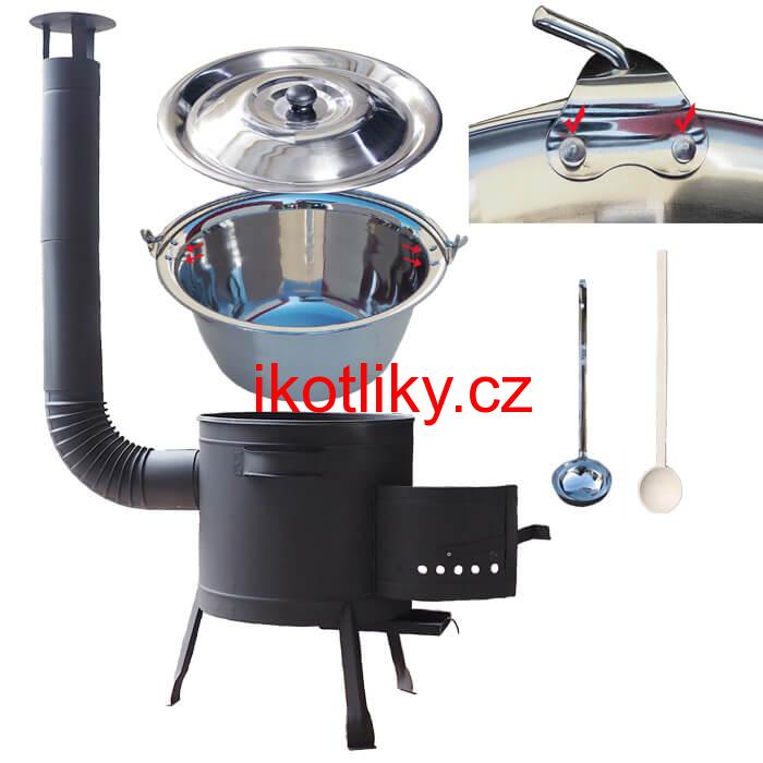 Nerezový kotlík 15 L (0,8 mm) zesílený s nýty INOX + nízká žáruvzdorná kotlina 36 cm PLUS 600