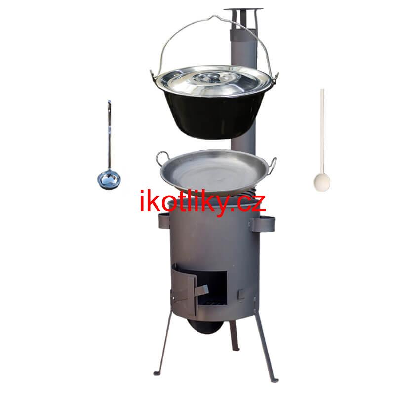 Smaltovaný kotlík 25 L (1,2 mm) + železná pánev 46 cm WOK + žáruvzdorná kotlina 36 PLUS 600 4 MM