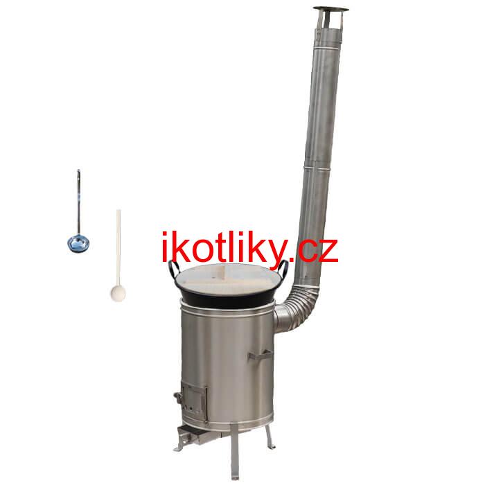 Zabijačkový smaltovaný kotel 100 L + nerezová kotlina 60 cm + vařečka a naběračka