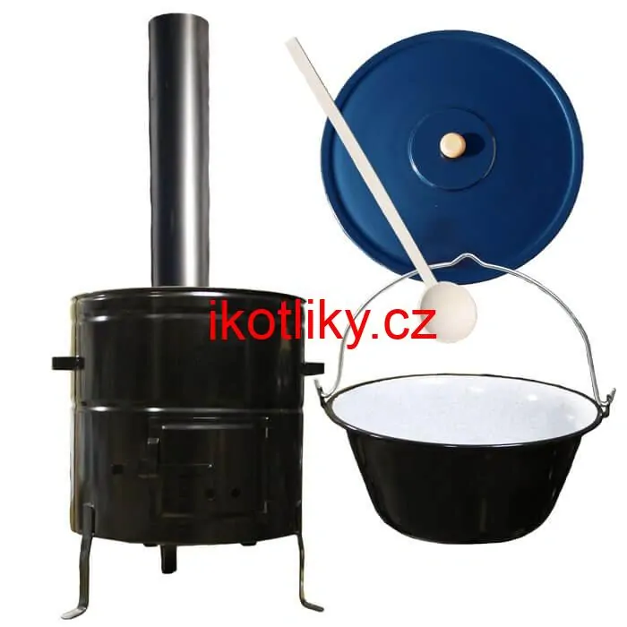 Smaltovaný kotlík 50 L (1,2 mm) + kovová kotlina 50 CLASSIC (KOV) + kouřovod Max Party