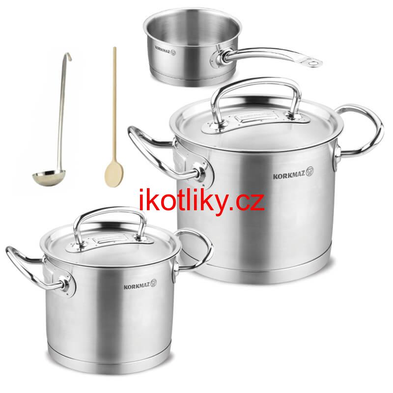 Sada nerezových hrnců s poklicí + rendlík 2 + 1 ks 5 L, 9 L, 1,5 L