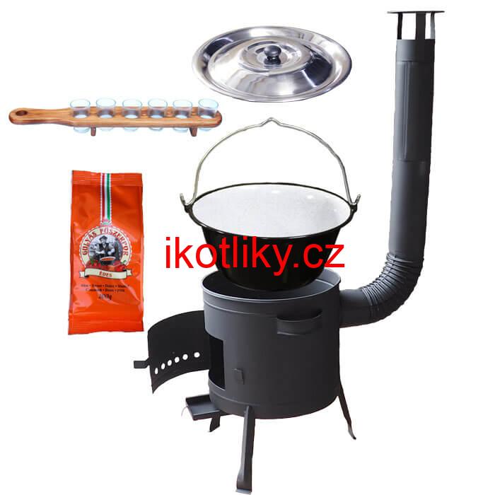 Smaltovaný kotlík 20 L (1,2 mm) + pepř + štamperlíky + nízká žáruvzdorná kotlina (0,8 mm) 42 PLUS 600