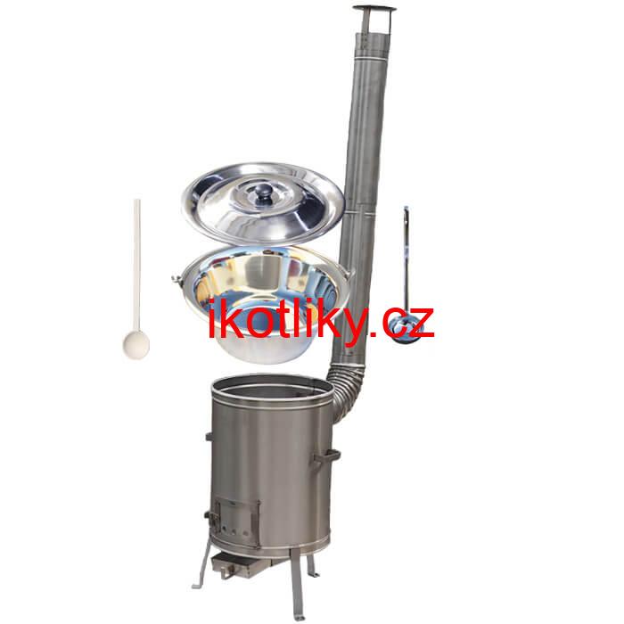 Nerezový kotlík 20 L (1,2 mm) + nerezová kotlina 42 cm + vařečka a naběračka LUX