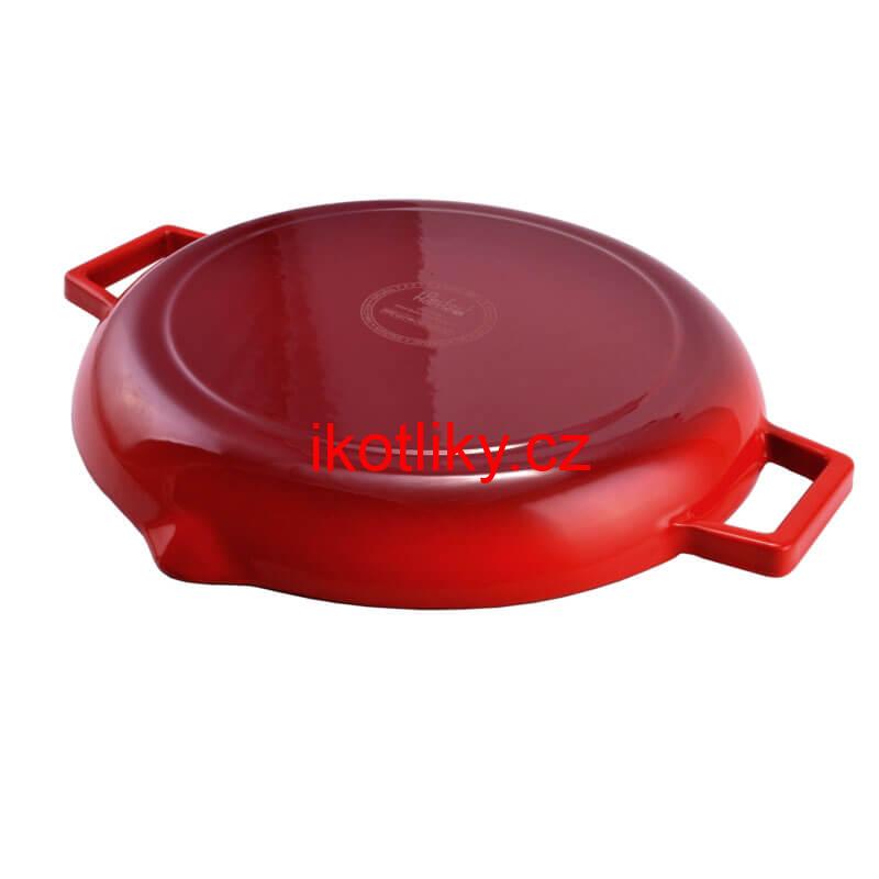 	 Litinová posmaltovaná pánev na grilování 31 cm s výlevkami BBQ