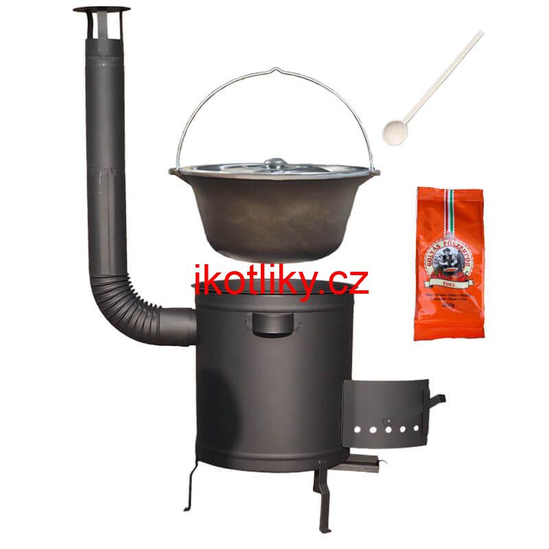Litinový kotlík 16 L + silnostěnná kotlina 36 cm (1,5 mm) STRONG + žáruvzdorná barva Plus 600
