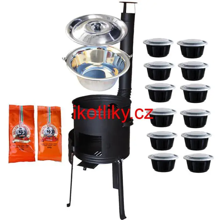 Nerezový kotlík 22 L (0,8 mm) INOX + žáruvzdorná kotlina 42 cm Plus 700 + misky 12 ks + 2 x pepř na guláš 100 g