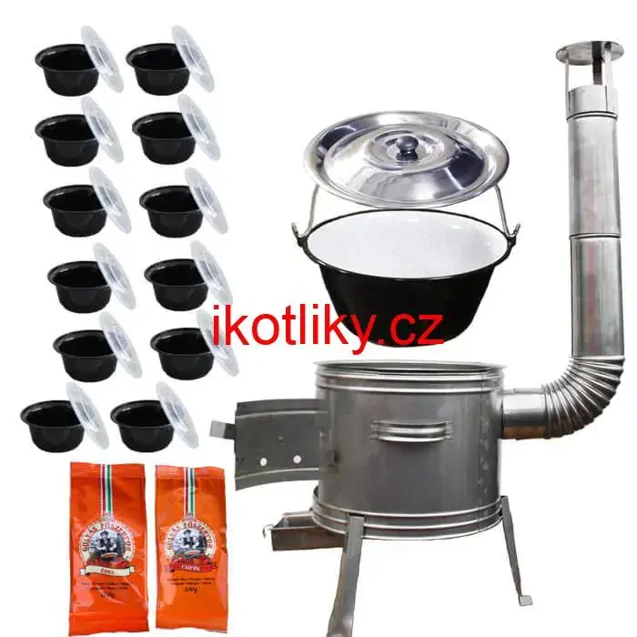 Smaltovaný kotlík 22 L (1,2 mm) + nerezová kotlina 42 cm TOPLUX + misky 12 ks + 2 x pepř na guláš 100 g