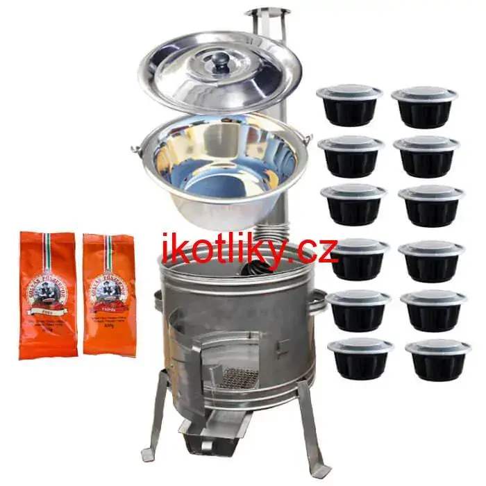 Nerezový kotlík 22 L (0,8 mm) INOX + nerezová kotlina 42 cm TOPLUX + misky 12 ks + 2 x pepř na guláš 100 g