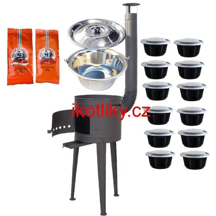 Nerezový kotlík 22 L (0,8 mm) INOX + vysoká žáruvzdorná kotlina 42 cm PLUS 600 + misky 12 ks + 2 x pepř na guláš 100 g
