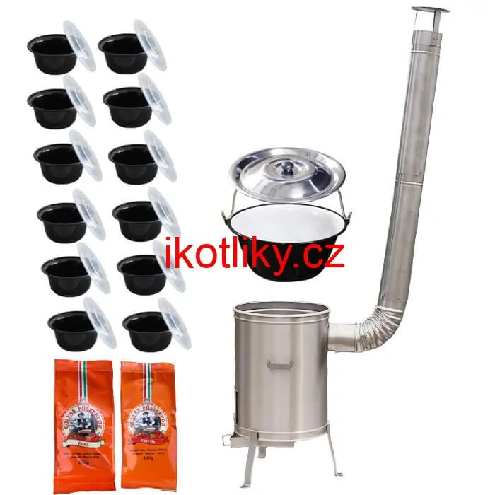 Smaltovaný kotlík 22 L (1,2 mm) + nerezová kotlina 42 cm LUX + misky 12 ks + 2 x pepř na guláš 100 g