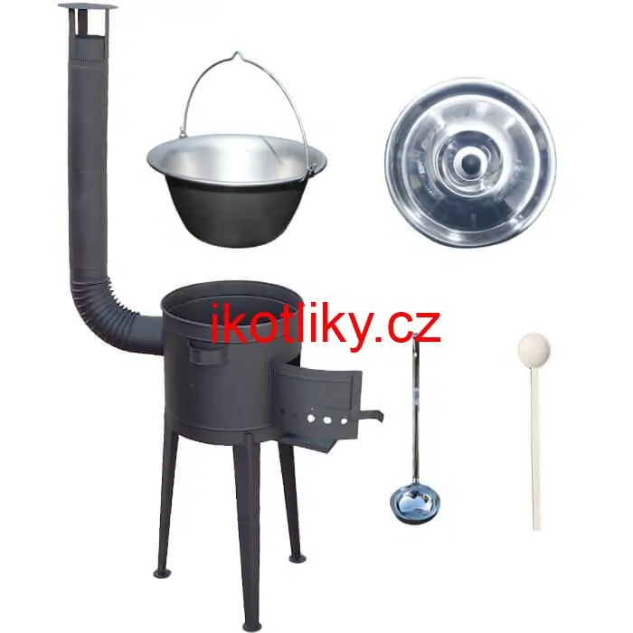 Nerezový kotlík 20 L (1,5 mm) + vysoká žáruvzdorná kotlina (1,5 mm) HODO 42 cm PLUS 600 + vařečka + naběračka