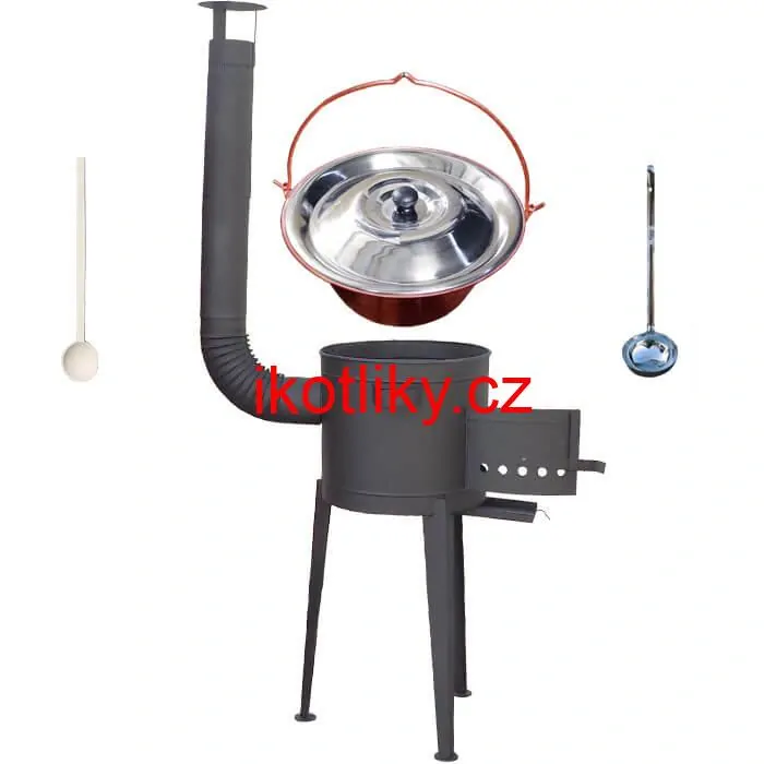 Měděný kotlík 20 L (1,2 mm) + vysoká žáruvzdorná kotlina (1,5 mm) HODO 42 cm PLUS 600 + vařečka + naběračka