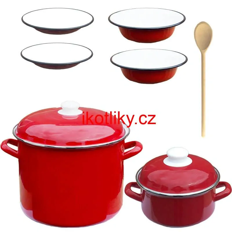 Smaltovaný hrnec s poklicí 4 l + Smaltovaný kastrol s poklicí 2 L + talíře Classic