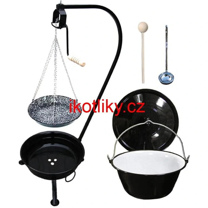Smaltovaný kotlík 16 L (1,2 mm) + smaltovaná pánev + přenosné ohniště