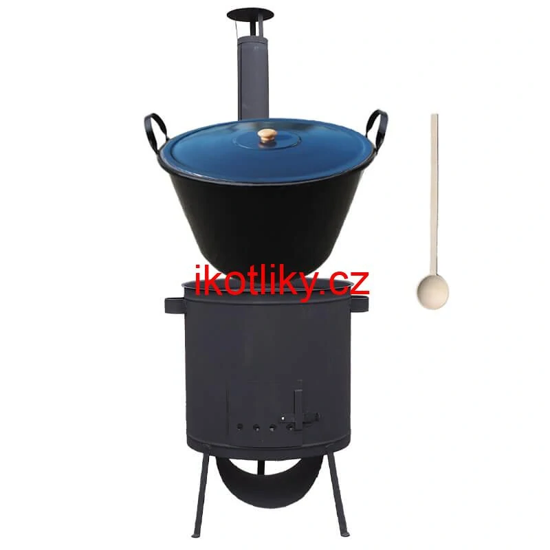 Smaltovaný kotel 60 L na zabijačku + žáruvzdorná kotlina 53 PLUS 600 4 MM + vařečka