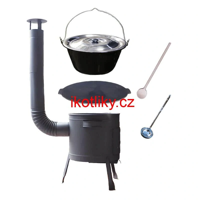 Smaltovaný kotlík 25 L + litinová pánev 45 cm + nízká žáruvzdorná kotlina 42 cm PLUS 600