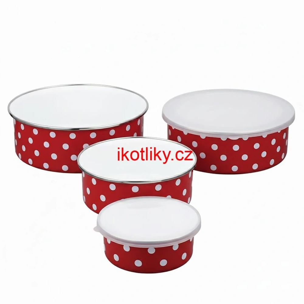 Smaltovaná sada 5 úložných dóz s tečkami