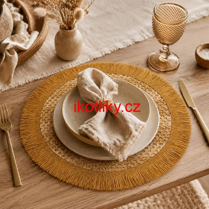 Kulatá přírodní podložka pod talíř se třásněmi 37 cm