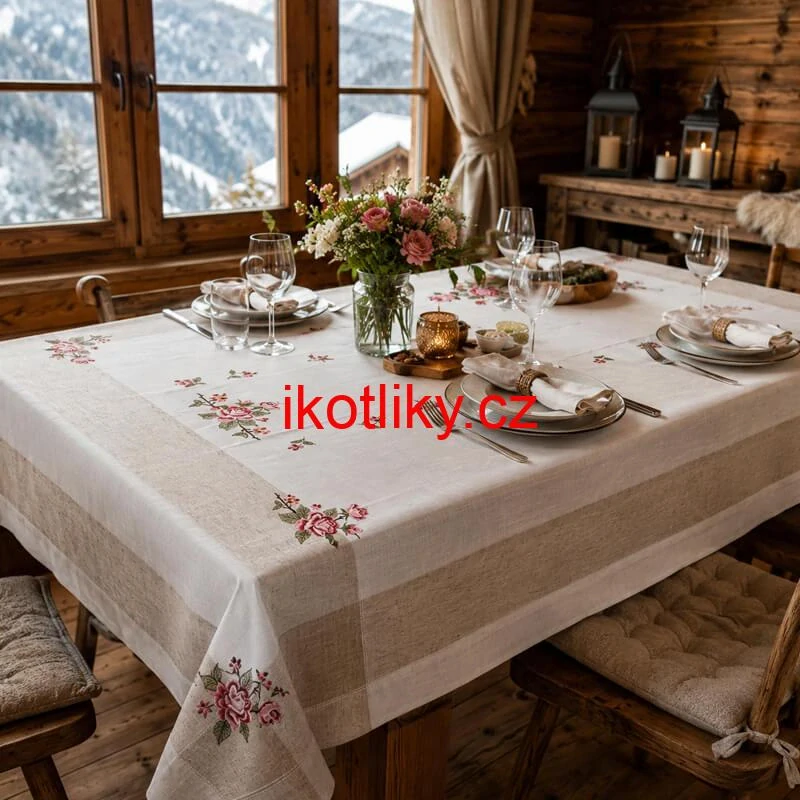 Hrubší textilní ubrus Růže Provence 130 × 180 cm