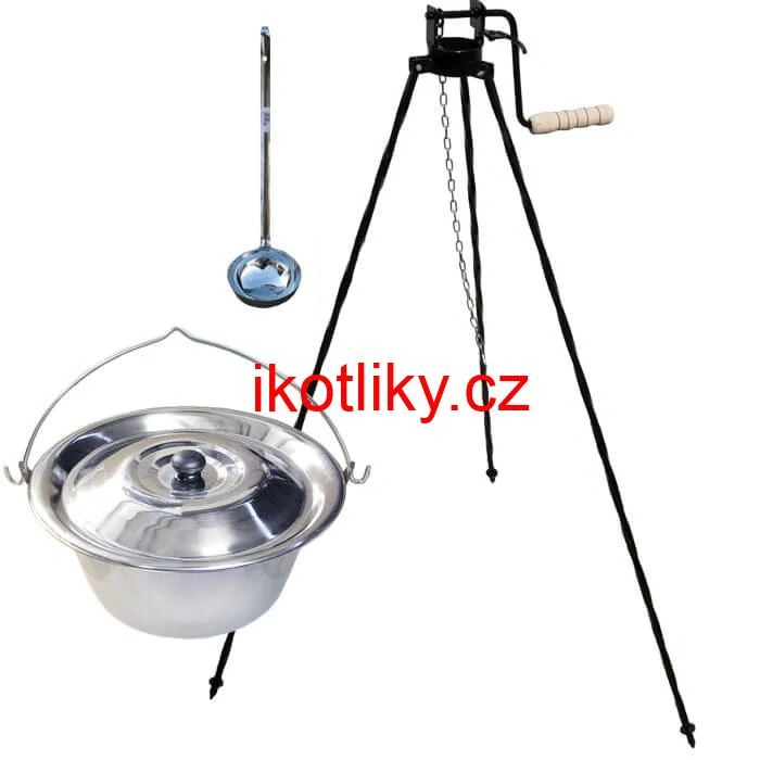 Nerezový kotlík 10 L + poklice + stojan s kladkou VAR