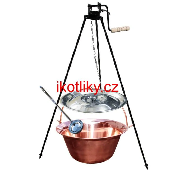 Měděný kotlík 10 L (1,2 mm) + poklice + stojan s kladkou VAR