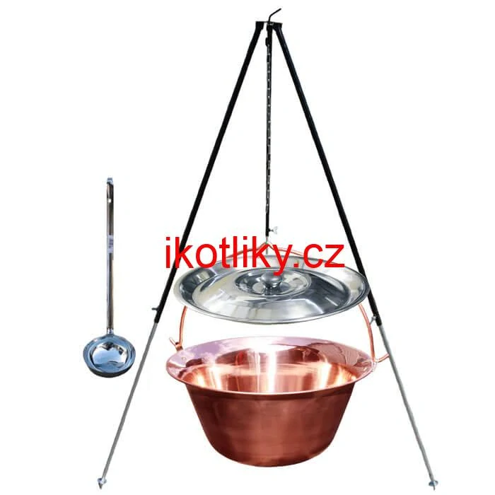 Měděný kotlík 30 L (1,2 mm) + poklice + teleskopický stojan
