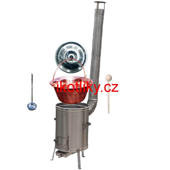 Měděný kotlík 10 L (1,2 mm) + nerezová kotlina 36 cm + vařečka a naběračka LUX