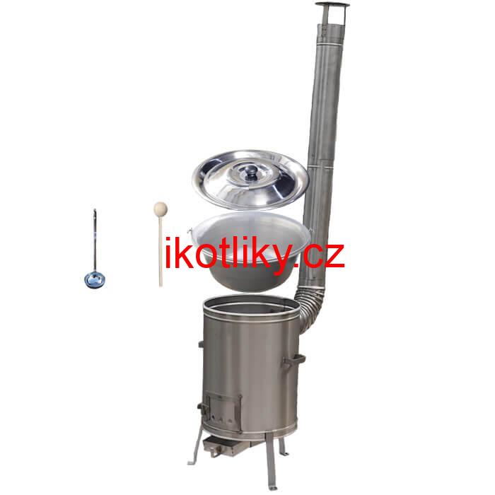Nerezový kotlík 15 L (1,5 mm) + nerezová kotlina 36 cm + vařečka a naběračka LUX