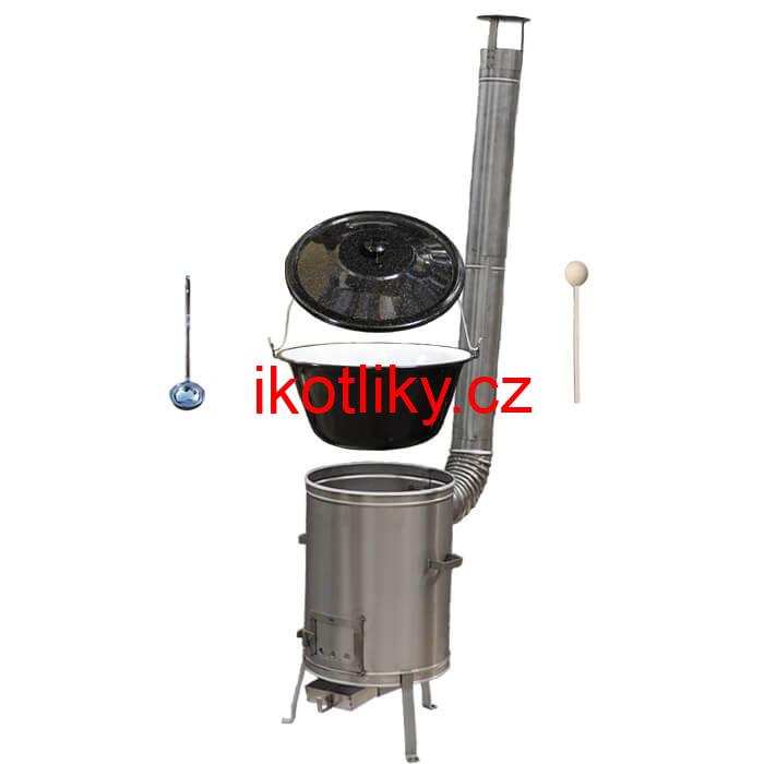 Smaltovaný kotlík 22 L (1,2 mm) + nerezová kotlina 42 cm + vařečka a naběračka LUX