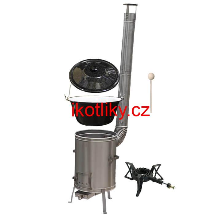 Smaltovaný kotlík 22 L (1,2 mm) + nerezová kotlina 42 cm + liatinový horák 7 kW, vareška LUX