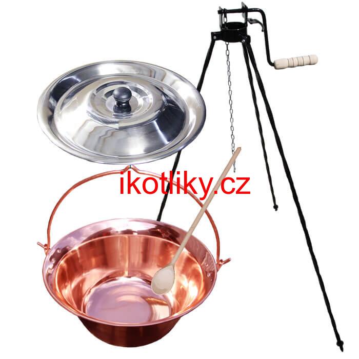 Měděný kotlík 20 L + stojan s kladkou VAR