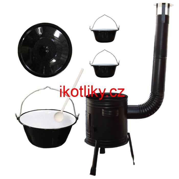 Smaltovaný kotlík 10 L (1,2 mm) + kovová kotlina 31 CLASSIC (KOV) + 2 smaltované servírovací kotlíky 0,8 L