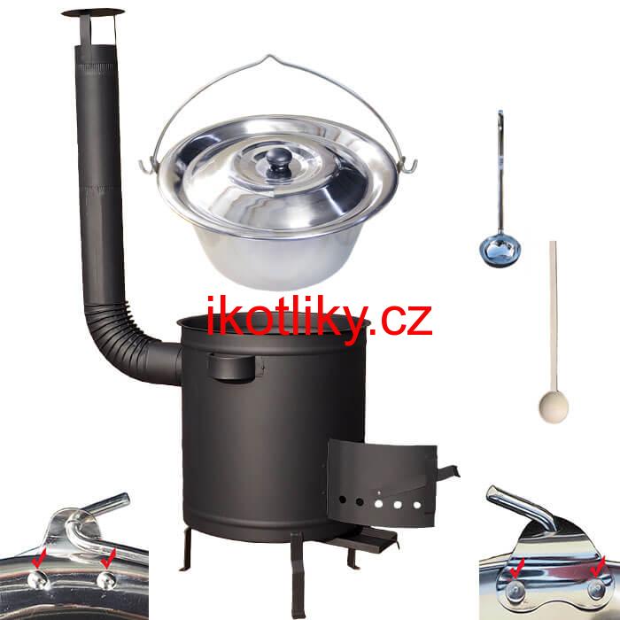 Nerezový kotlík 30 L (0,8 mm) zesílený s nýty + silnostěnná (1,5 mm) a žáruvzdorná kotlina 45 PLUS 600