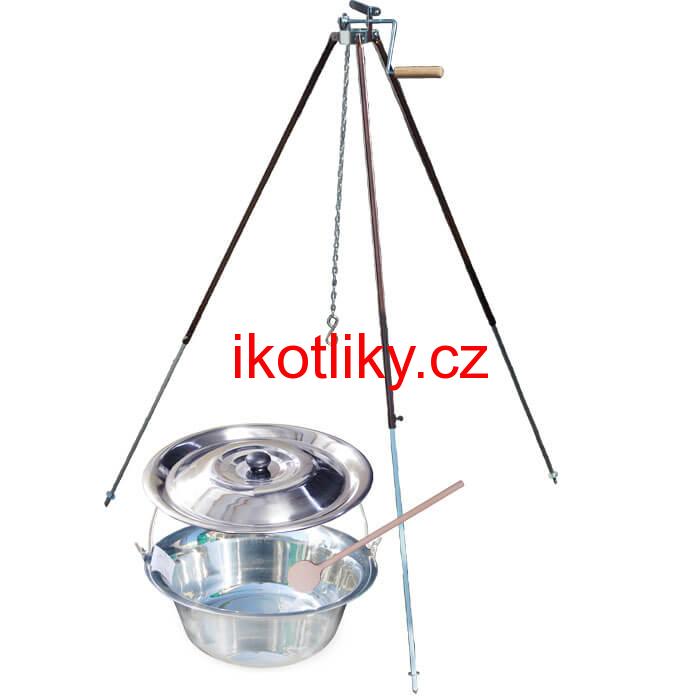 Nerezový kotlík 20 L (1,2 mm) + teleskopická trojnožka s pojistnou kladkou + poklice