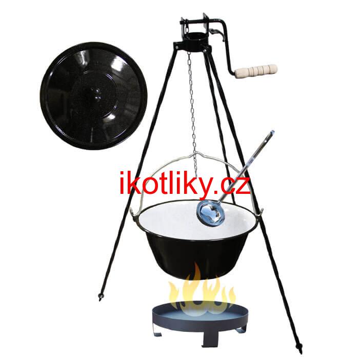 Smaltovaný kotlík 16 L (1,2 mm) + Ohniště + stojan s kladkou VAR