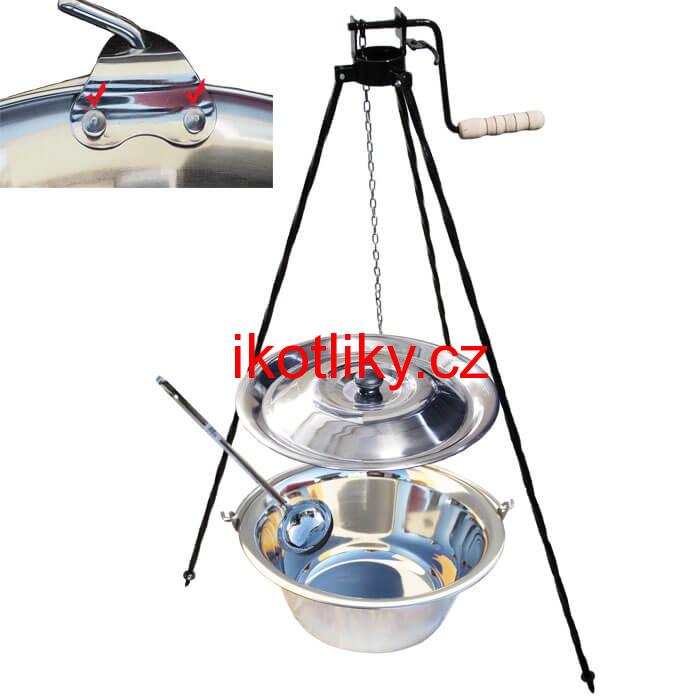 Nerezový kotlík 20 L (0,8 mm) s nýty + stojan s kladkou VAR