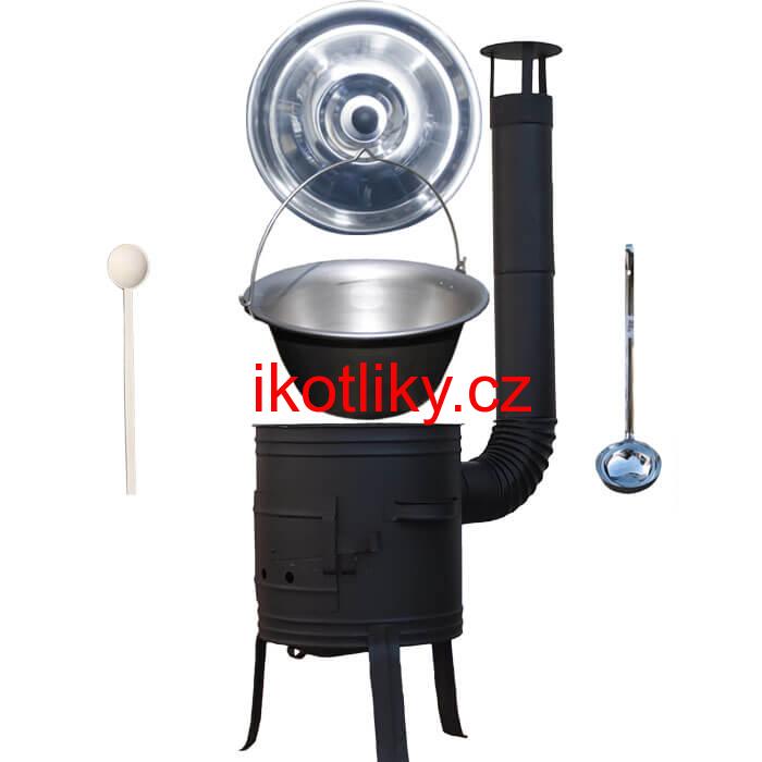 Nerezový kotlík 10 L (1,5 mm) + nízká žáruvzdorná kotlina 33 cm PLUS 700 + vařečka a naběračka