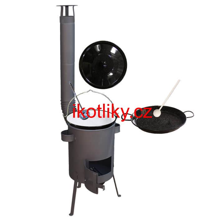 Smaltovaný kotlík 20 L + Paella smaltovaná pánev 46 cm + žáruvzdorná kotlina 42 PLUS 600 4 MM