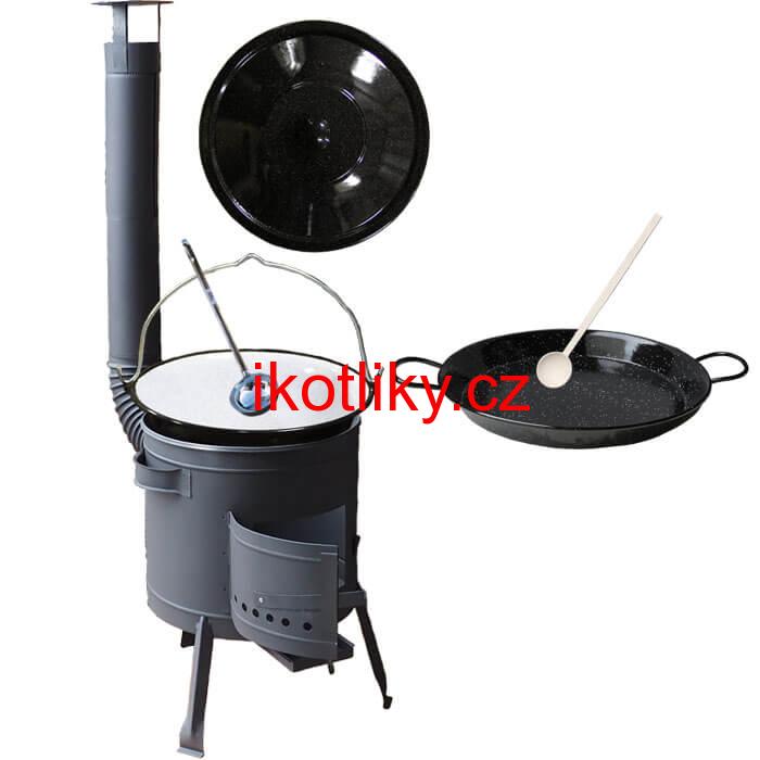 Smaltovaný kotlík 20 L + Paella smaltovaná pánev 46 cm + žáruvzdorná nízká kotlina 42 PLUS 600